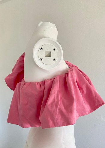 Pembe Fırfırlı Straplez Mini Bluz - Görsel 4