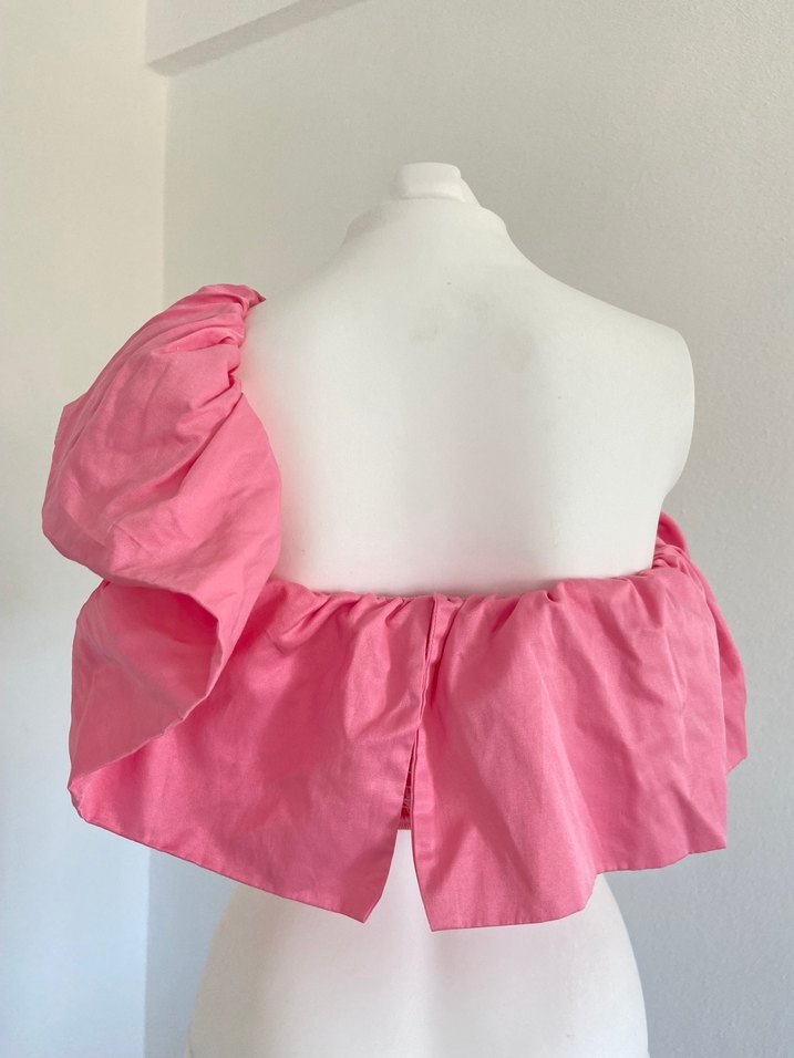 Pembe Fırfırlı Straplez Mini Bluz - Görsel 2