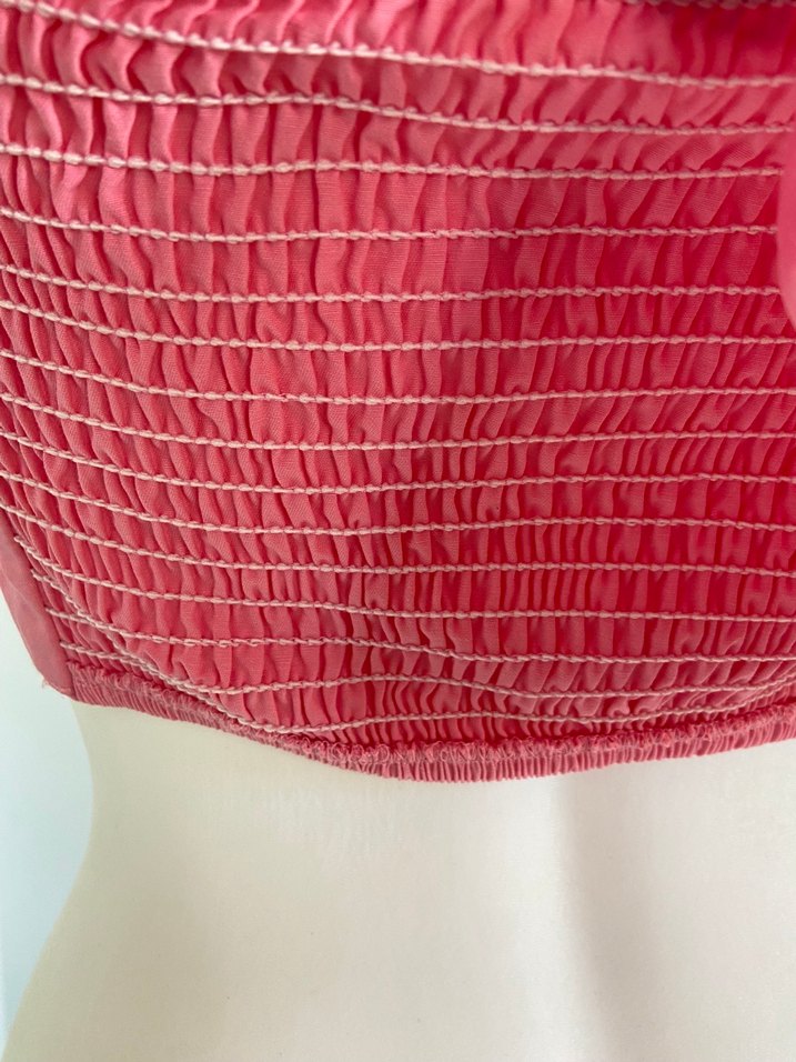 Pembe Fırfırlı Straplez Mini Bluz - Görsel 5