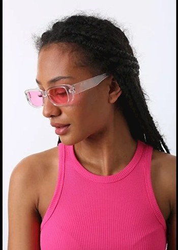 Şeffaf Pembe Minimalist Kadın Güneş Gözlüğü - Görsel 4
