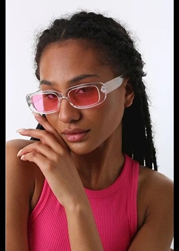 Şeffaf Pembe Minimalist Kadın Güneş Gözlüğü - Görsel 3