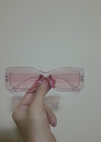 Şeffaf Pembe Minimalist Kadın Güneş Gözlüğü - Görsel 5