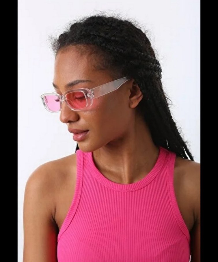 Şeffaf Pembe Minimalist Kadın Güneş Gözlüğü - Görsel 4