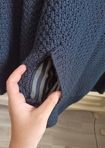 universal Beden lacivert Örgü Boğazlı Panço