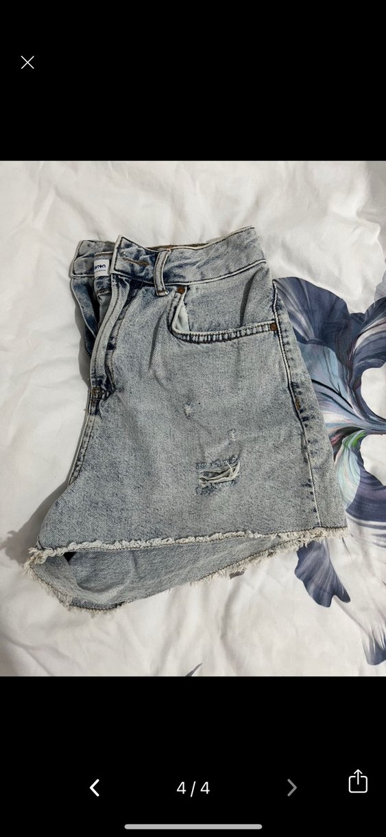 Gri Düğmeli Mini Kadın Kot Şort - Görsel 4