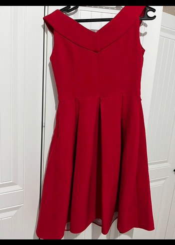 Kırmızı Midi Kemerli Abiye Elbise - Görsel 3