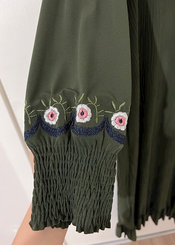 Kadın Haki Uzun Pilili Elbise - Görsel 3