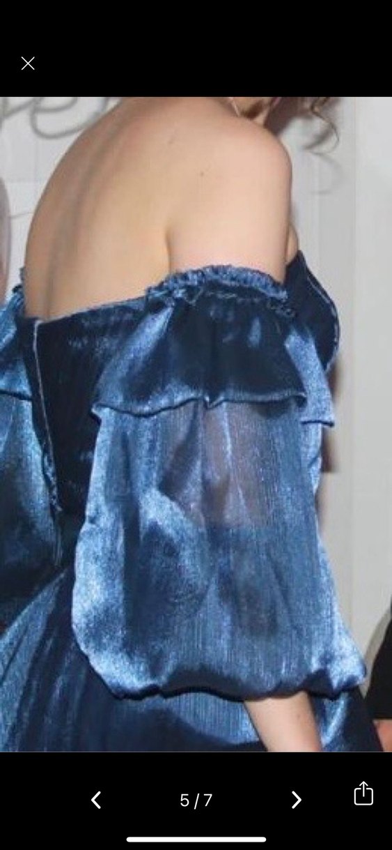 Mavi Drapeli Uzun Straplez Abiye Elbise - Görsel 5