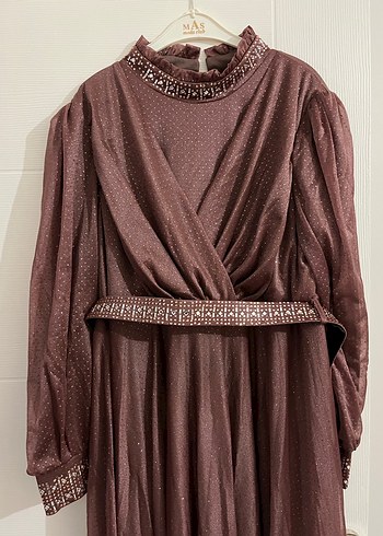 Bordo Uzun Drapeli Vintage Abiye Elbise - Görsel 3