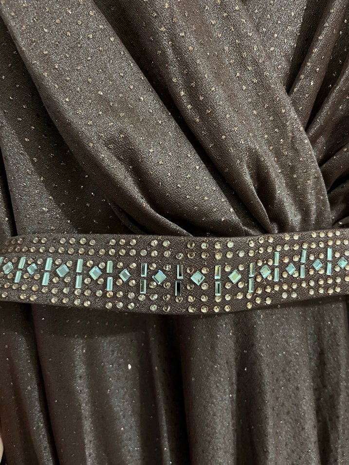 Bordo Uzun Drapeli Vintage Abiye Elbise - Görsel 4