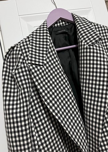 Düğmeli Siyah Kareli Kadın Blazer - Görsel 2