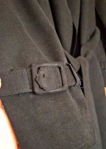 Zara Siyah Süet Kadın Trençkot, Kemerli, Uzun