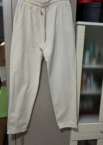 Kadın Beyaz Pamuklu kot keten arası Pantolon - Görsel 5