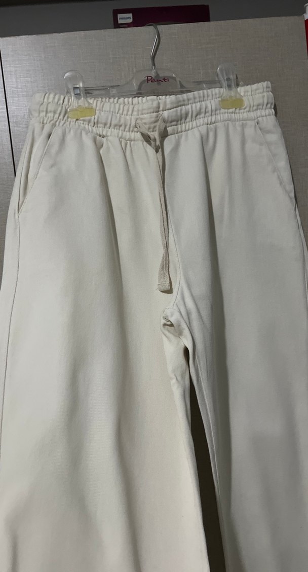 Kadın Beyaz Pamuklu kot keten arası Pantolon - Görsel 2
