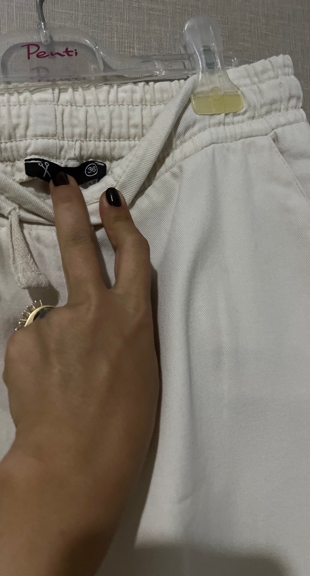 Kadın Beyaz Pamuklu kot keten arası Pantolon - Görsel 4