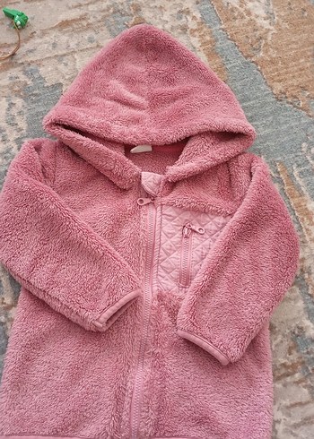 Kız Çocuk Kapüşonlu Pembe Peluş Ceket