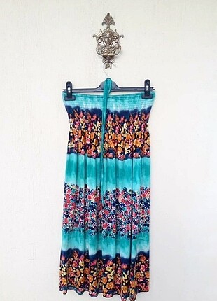 Vintage Çiçek Ve Batik Desenli Mükemmel Straplez Elbise 