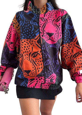 Tasarım Renkli Leopar Desenli İnce Yağmurluk - Görsel 7