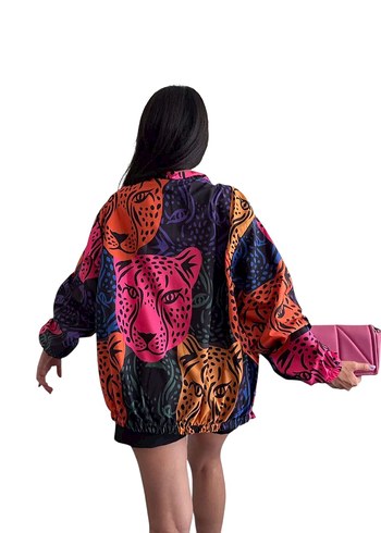 Tasarım Renkli Leopar Desenli İnce Yağmurluk - Görsel 3