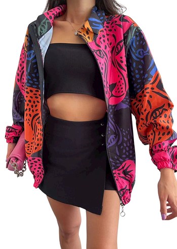 Tasarım Renkli Leopar Desenli İnce Yağmurluk - Görsel 8