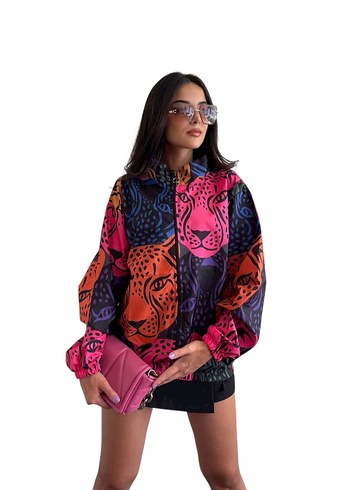 Tasarım Renkli Leopar Desenli İnce Yağmurluk - Görsel 2