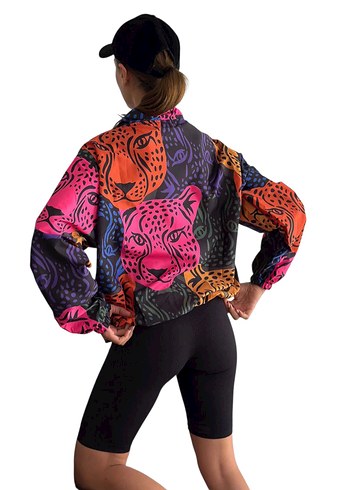 Tasarım Renkli Leopar Desenli İnce Yağmurluk - Görsel 5