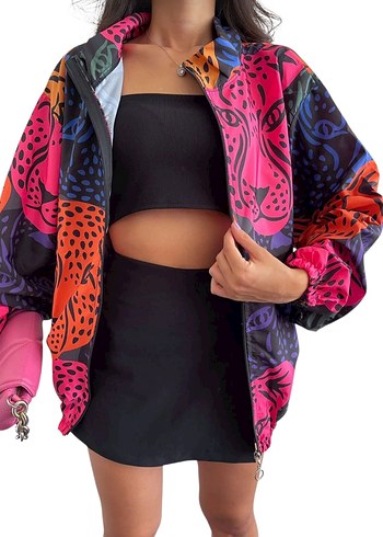 Tasarım Renkli Leopar Desenli İnce Yağmurluk - Görsel 6