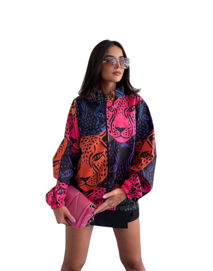 Tasarım Renkli Leopar Desenli İnce Yağmurluk - Görsel 2