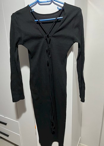 Uzun Kollu Siyah Basic Uzun Elbise - Görsel 4