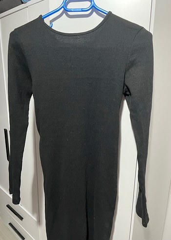 Uzun Kollu Siyah Basic Uzun Elbise - Görsel 3