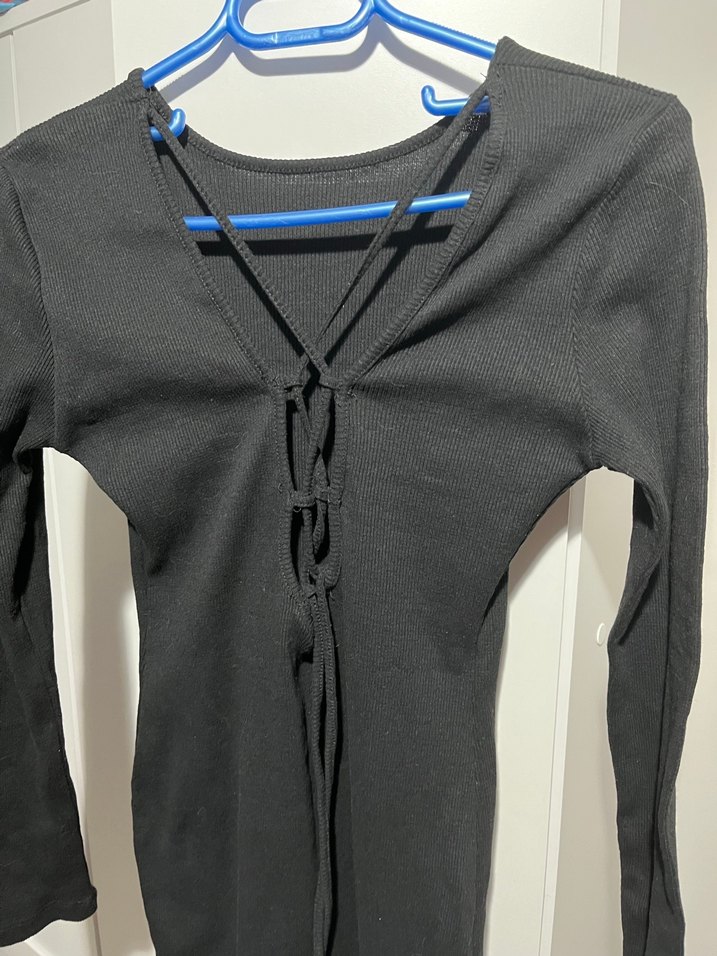 Uzun Kollu Siyah Basic Uzun Elbise - Görsel 2