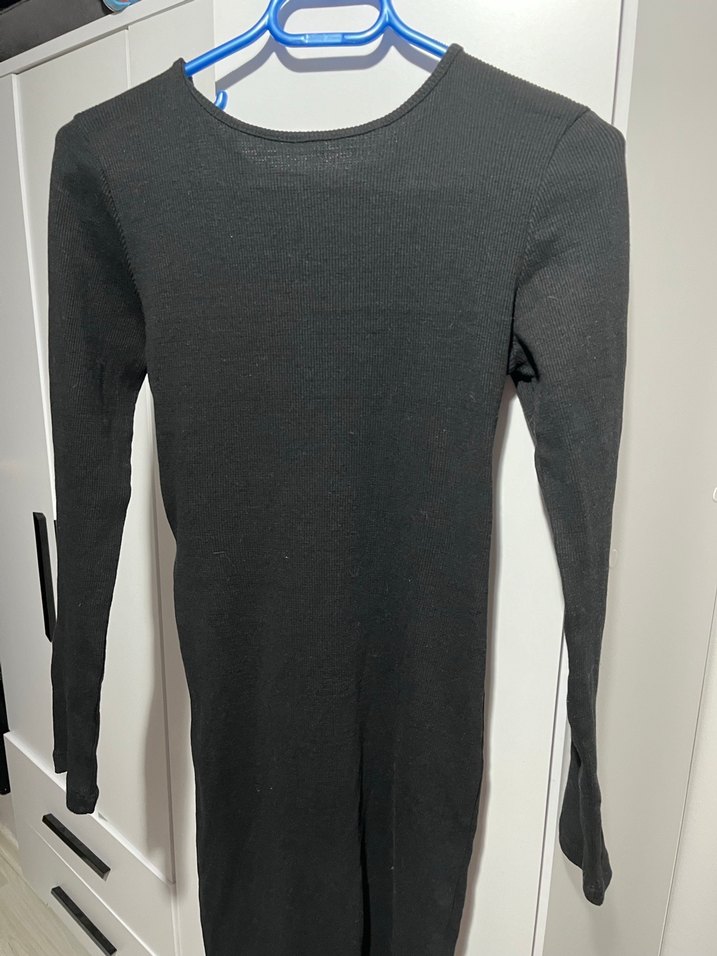 Uzun Kollu Siyah Basic Uzun Elbise - Görsel 3