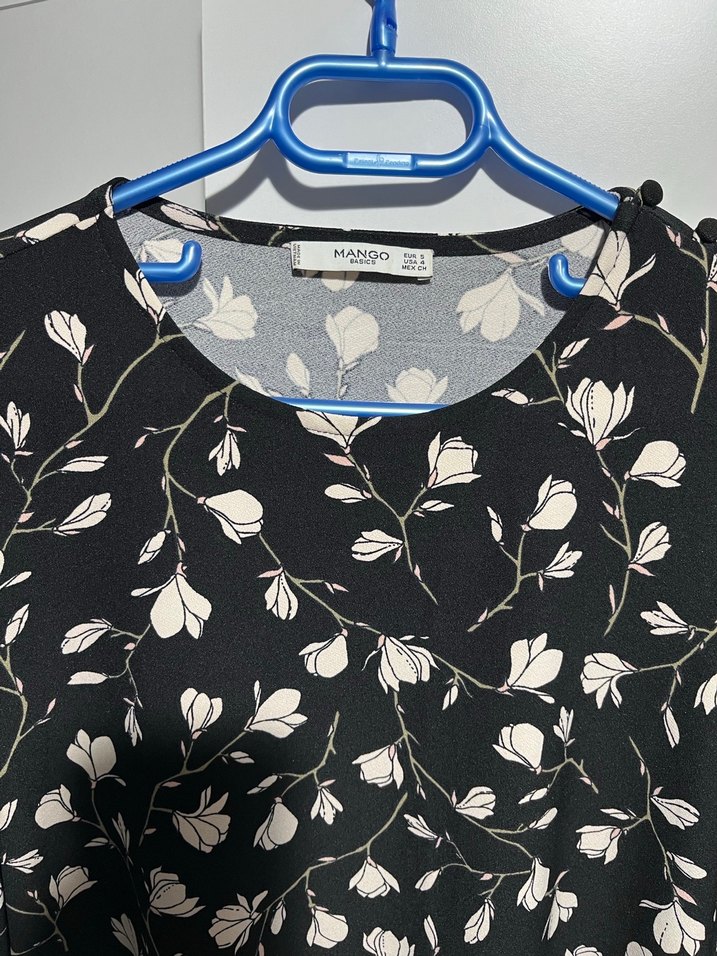 Siyah Çiçek Desenli Uzun Kollu Midi Elbise - Görsel 2