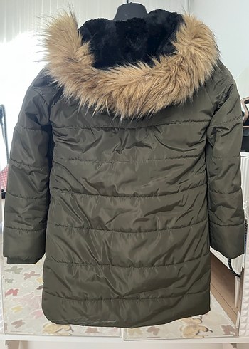 12-13 Yaş Beden haki Renk Haki Kürklü Midi Kadın Mont