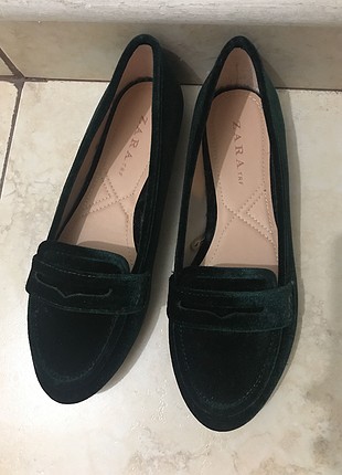 36 Beden Zara kadife zümrüt yeşili loafer 