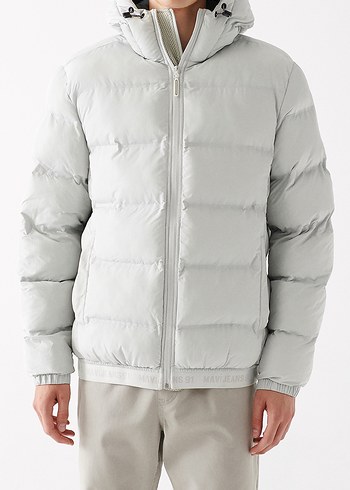 Mavi Gri Kapüşonlu Erkek Şişme Mont - Görsel 2