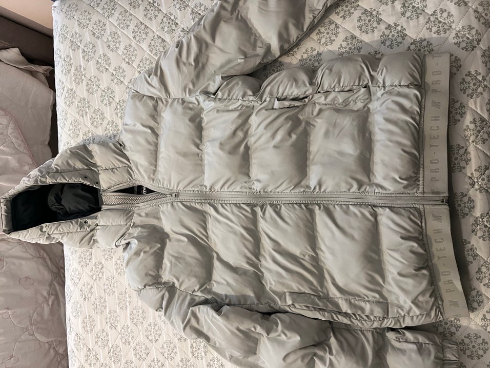 Mavi Gri Kapüşonlu Erkek Şişme Mont - Görsel 3