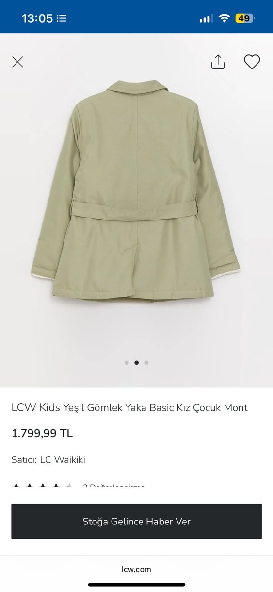 LCW Kids Kemerli Kız Çocuk Mont - Görsel 2