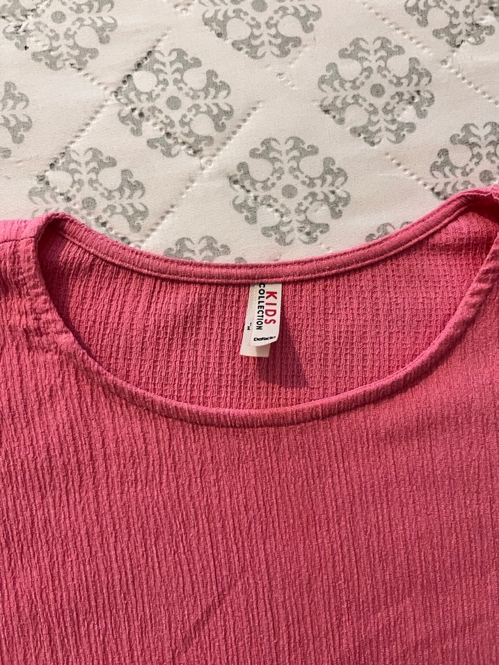 Defacto 
Kız Çocuk Pembe Keten Fırfırlı Tişört - Görsel 2