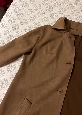 Bej Kadın Süet Düğmeli Uzun Kaban - Görsel 2