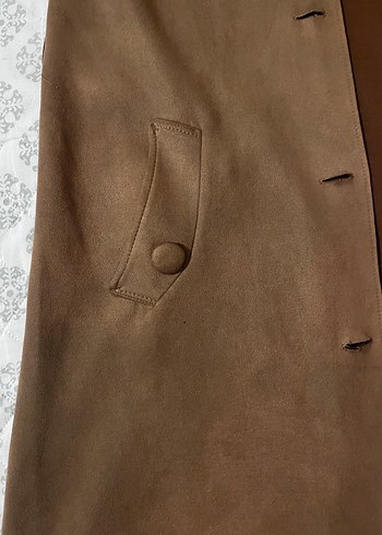 Bej Kadın Süet Düğmeli Uzun Kaban - Görsel 3