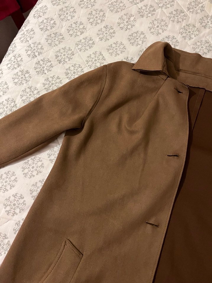 Bej Kadın Süet Düğmeli Uzun Kaban - Görsel 2