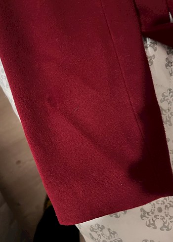 Bordo Uzun Kadın Klasik Kemerli Kaban - Görsel 5