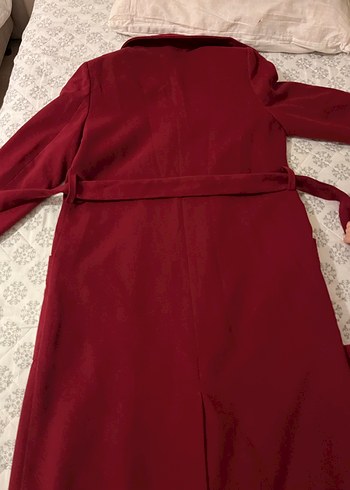 Bordo Uzun Kadın Klasik Kemerli Kaban - Görsel 2