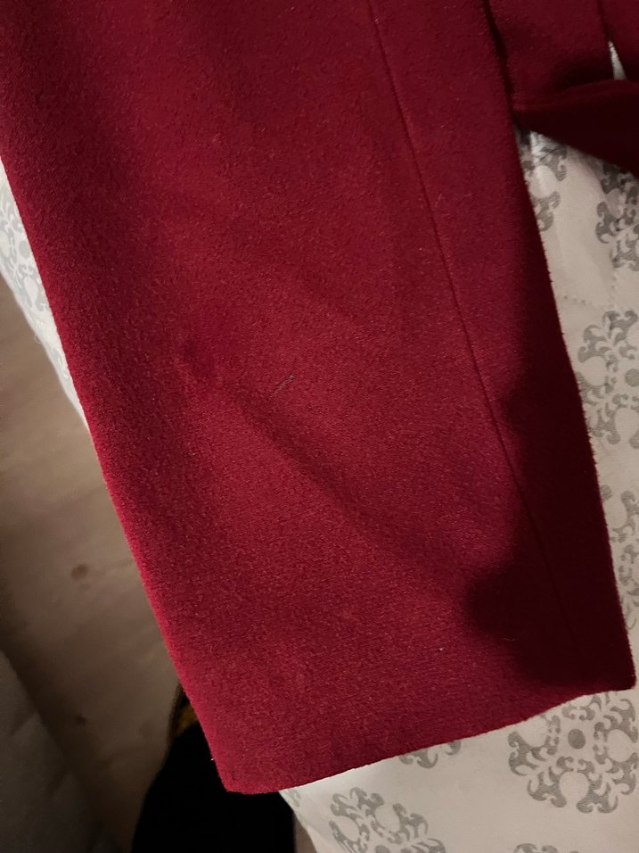 Bordo Uzun Kadın Klasik Kemerli Kaban - Görsel 5