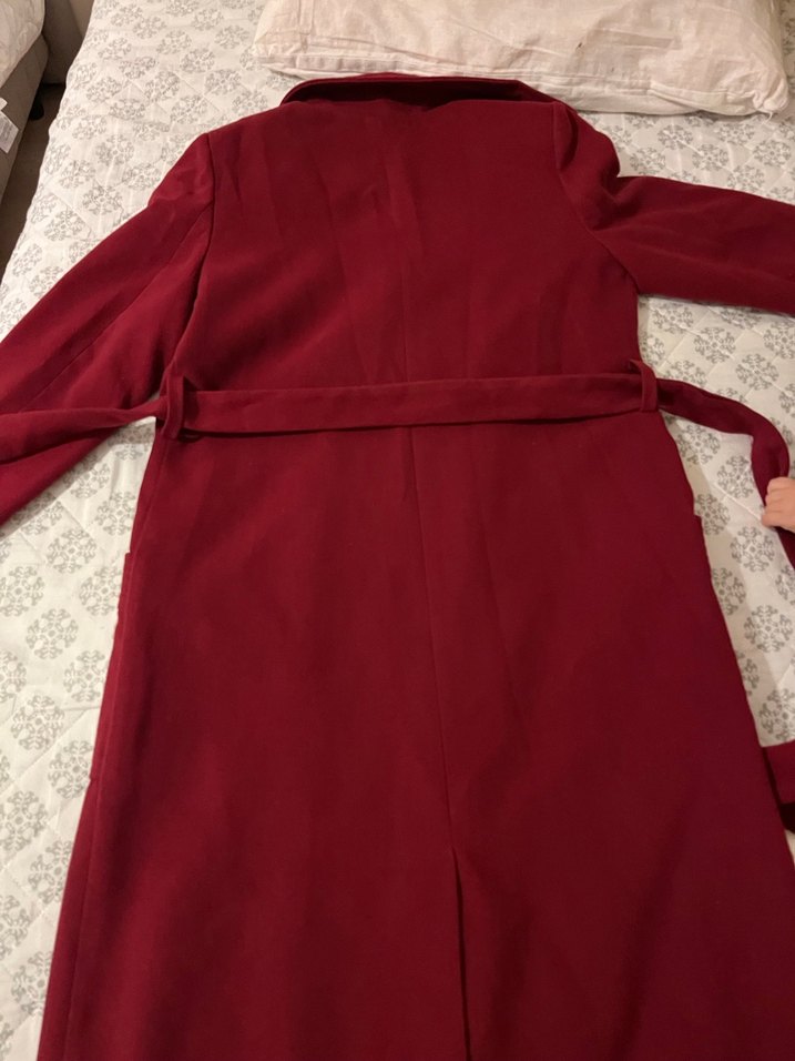 Bordo Uzun Kadın Klasik Kemerli Kaban - Görsel 2