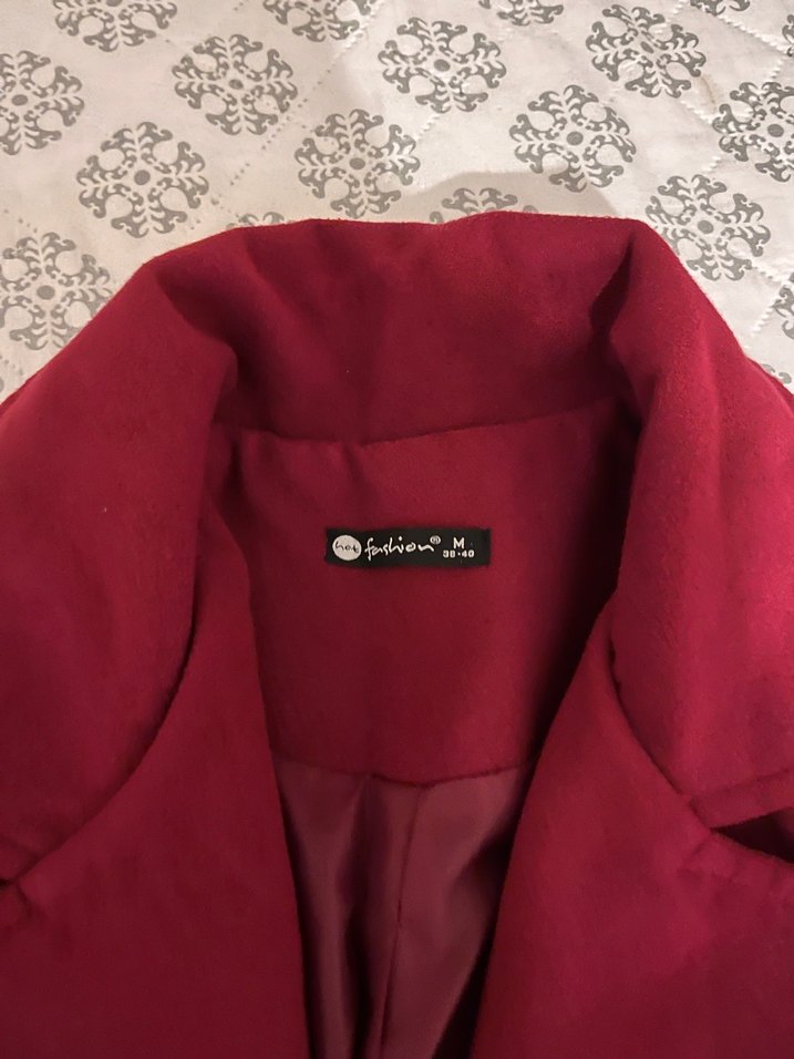 Bordo Uzun Kadın Klasik Kemerli Kaban - Görsel 4