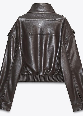 Kahverengi Deri Biker Ceket - Görsel 2