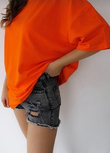 UNİSEX ORANGE BİSİKLET YAKA OVERSİZE T-SHİRT
