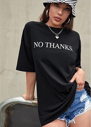 Diğer No thanks baskili oversize Kadin tshirt